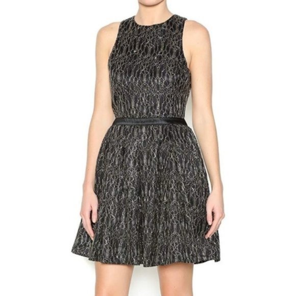 English Factory Black Gold Lace Open Back Dress - Picture 1 of 8